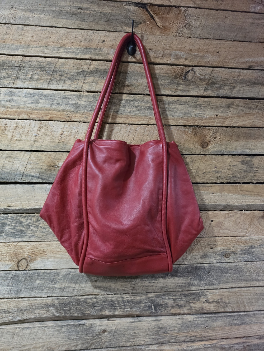 Donna Karan New York Red Leather Oversized Tote Shoulder Bag Made in Italy